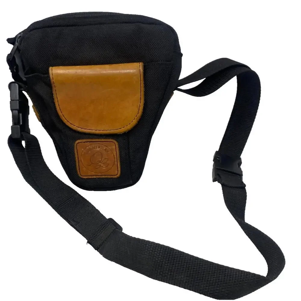 Quantaray Camera Holster Waist Bag w-Shoulder Strap & Belt Loop Black w/ Leather